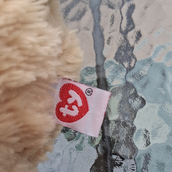 TY Classic Beige Plush Teddy Bear with Checkered Bow - Picture 2 of 8